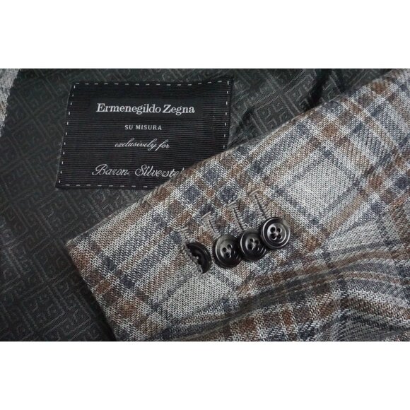 Ermenegildo Zegna Milano Current Cashmere Blend Gray Brown Plaid Sport Coat 54L